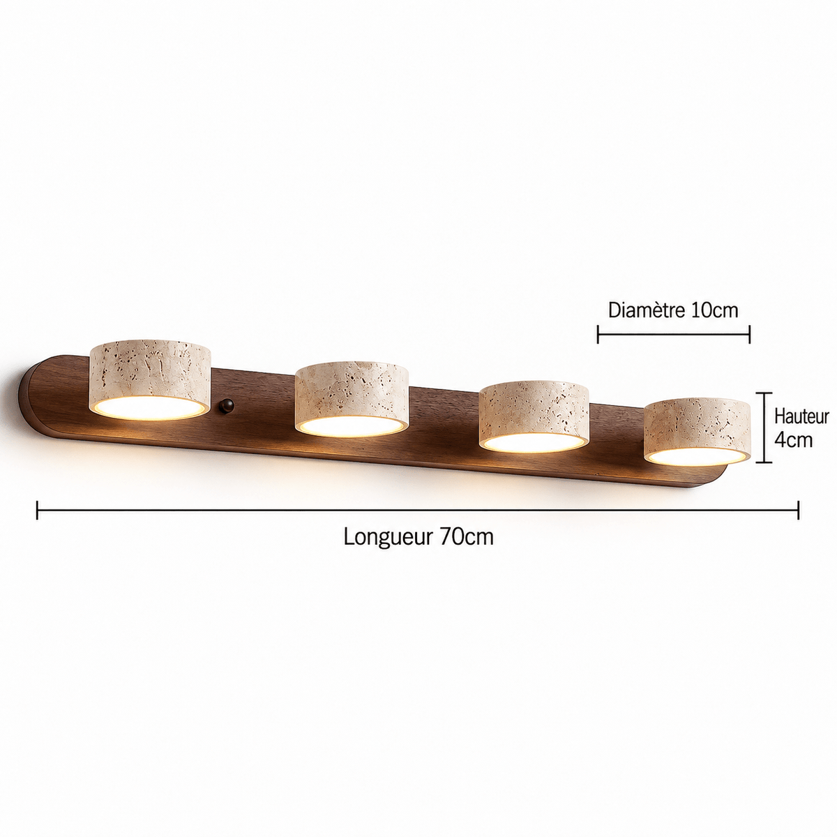 Applique Murale Quadruple Spot Bois Foncé & Travertin - Maison Du Design