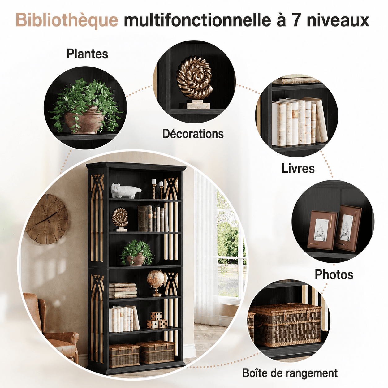 Étagère Bibliothèque Style Bois Rustique Noir - Maison Du Design