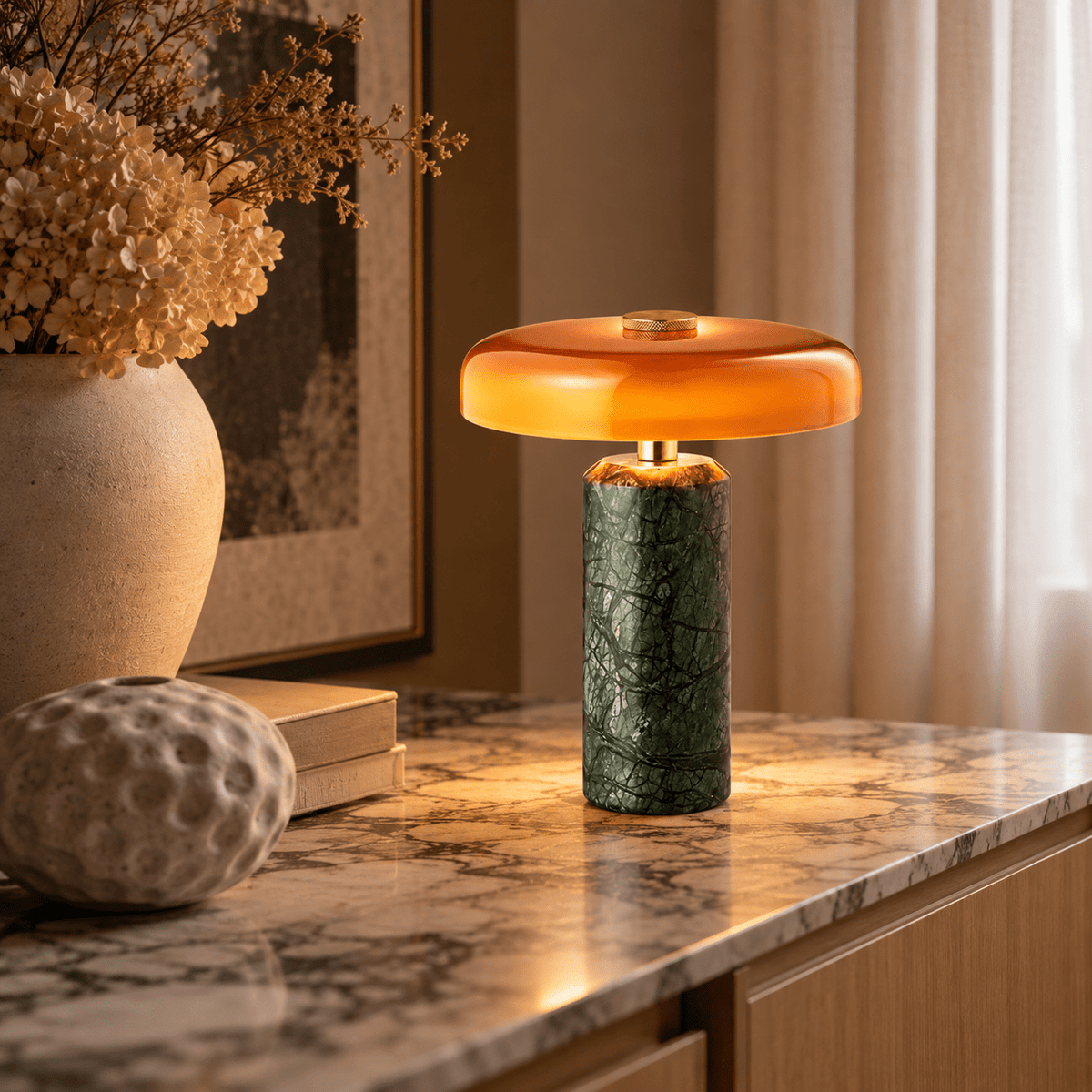 Lampe De Table Marbre Vert Champignon - Maison Du Design