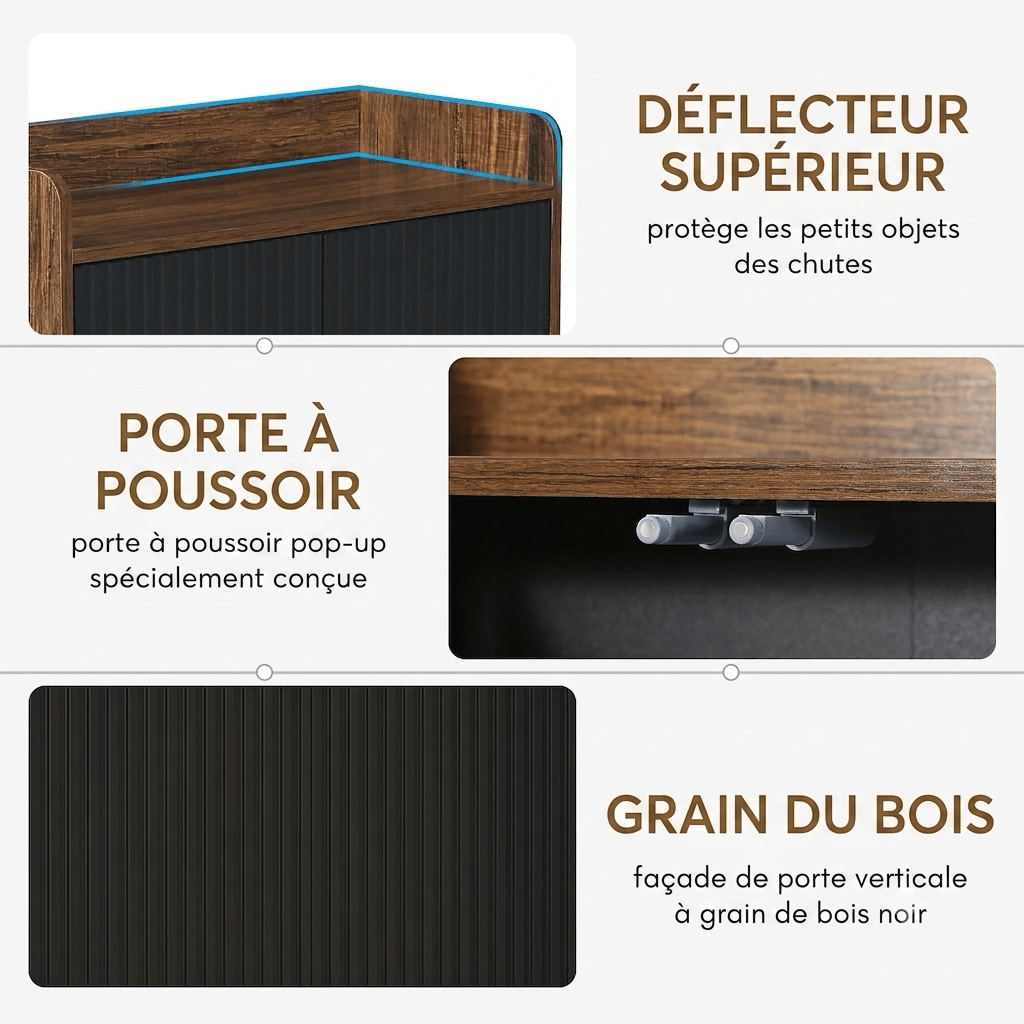 Meuble à Chaussures Bois Foncé Panneau Cannelé Noir - Maison Du Design
