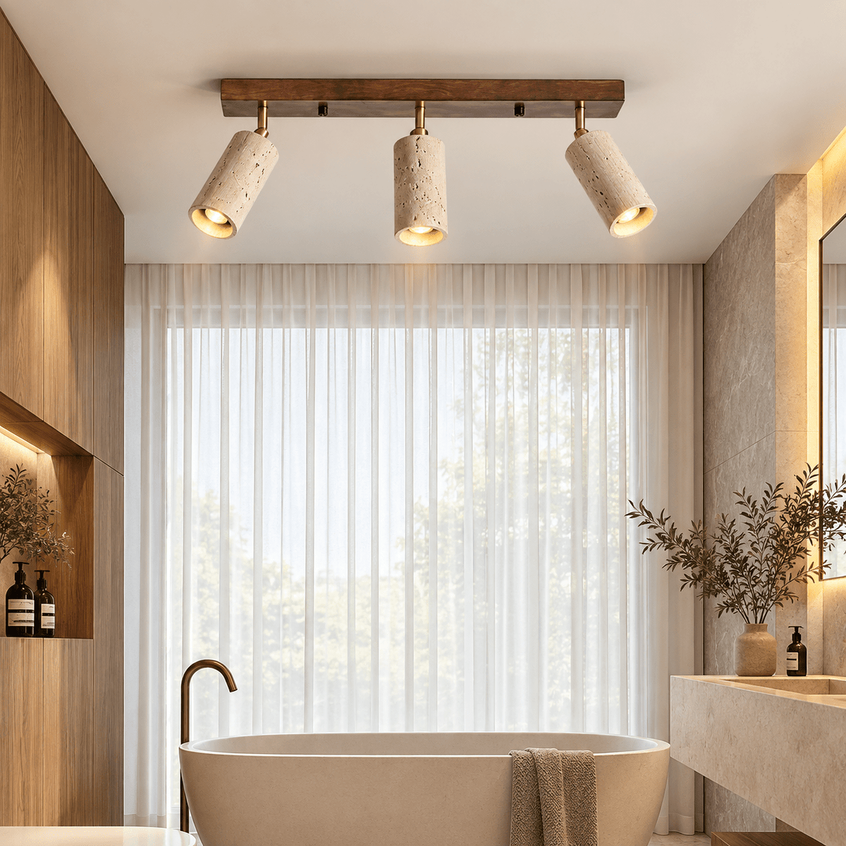 Plafonnier Orientable Travertin & Bois - Maison Du Design