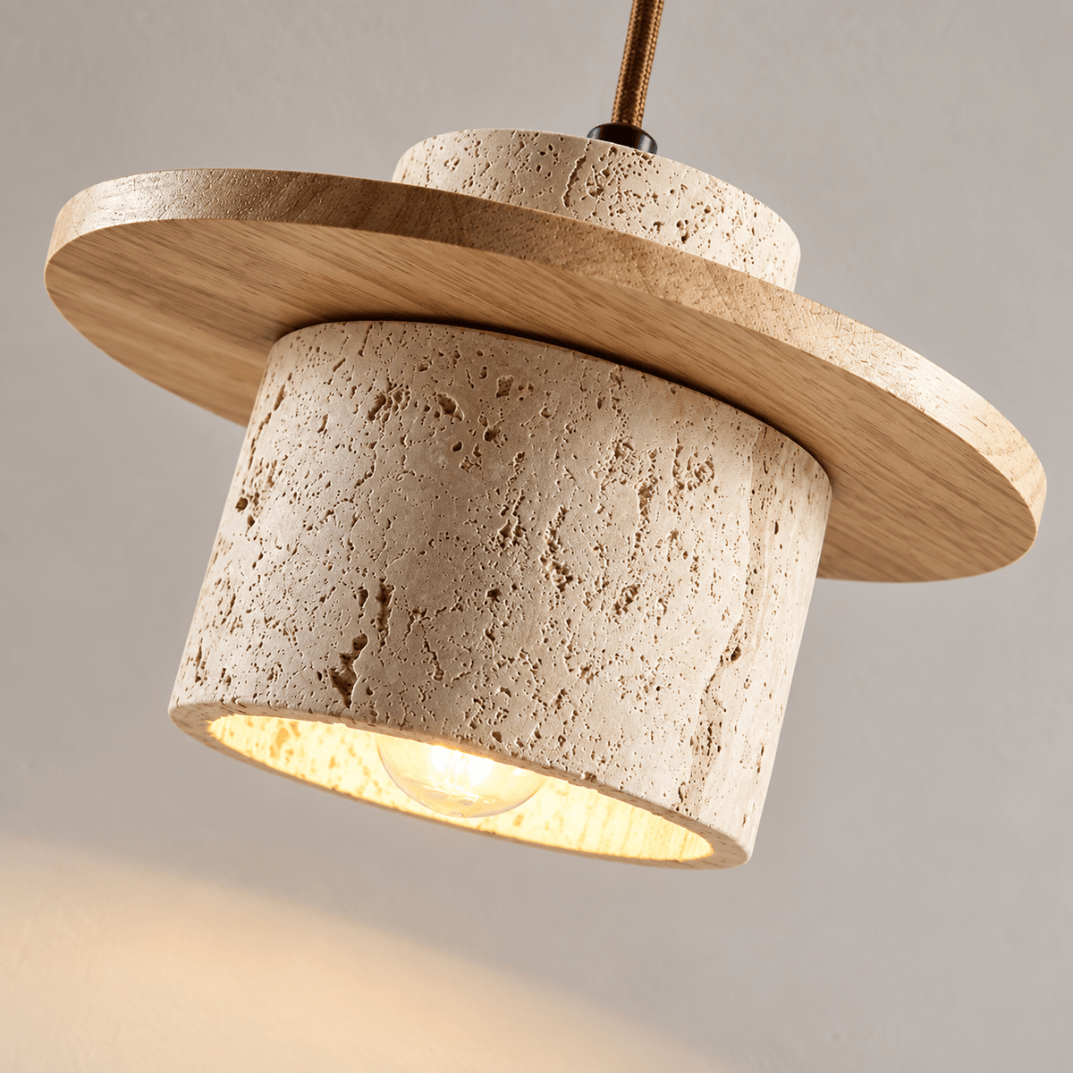 Suspension Luminaire Travertin & Bois Design Moderne - Maison Du Design