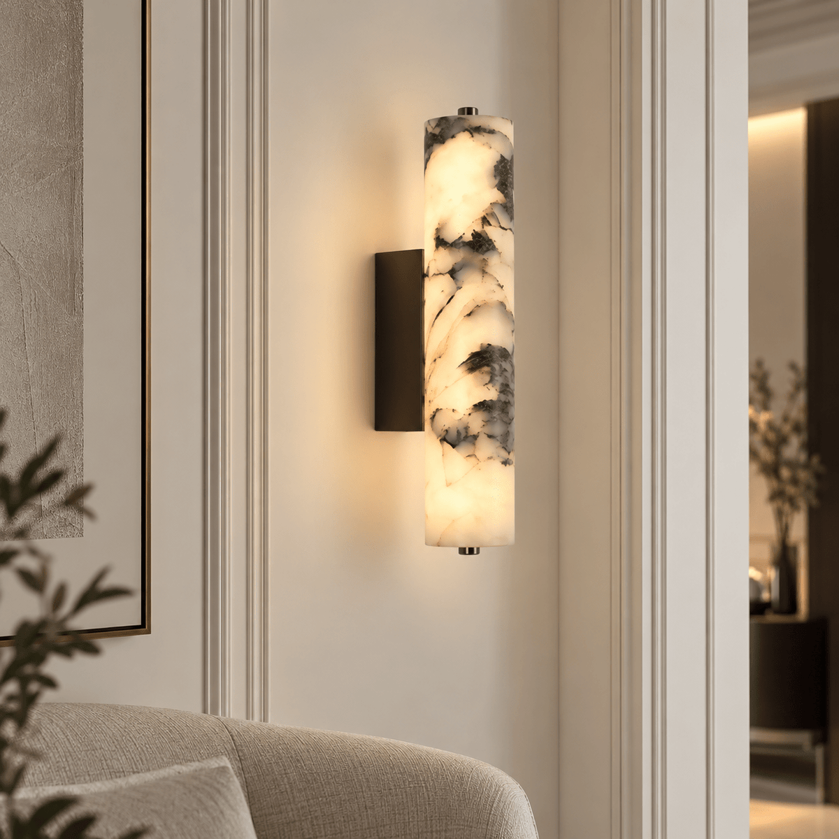 Applique Murale Colonne Marbre Noir et Blanc - Maison Du Design