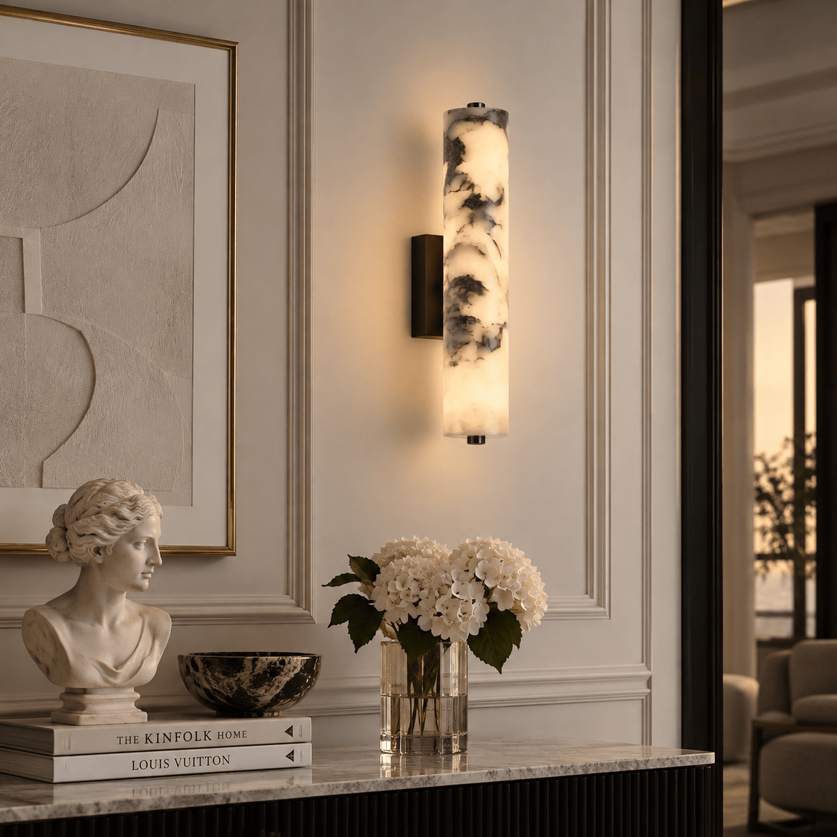 Applique Murale Colonne Marbre Noir et Blanc - Maison Du Design