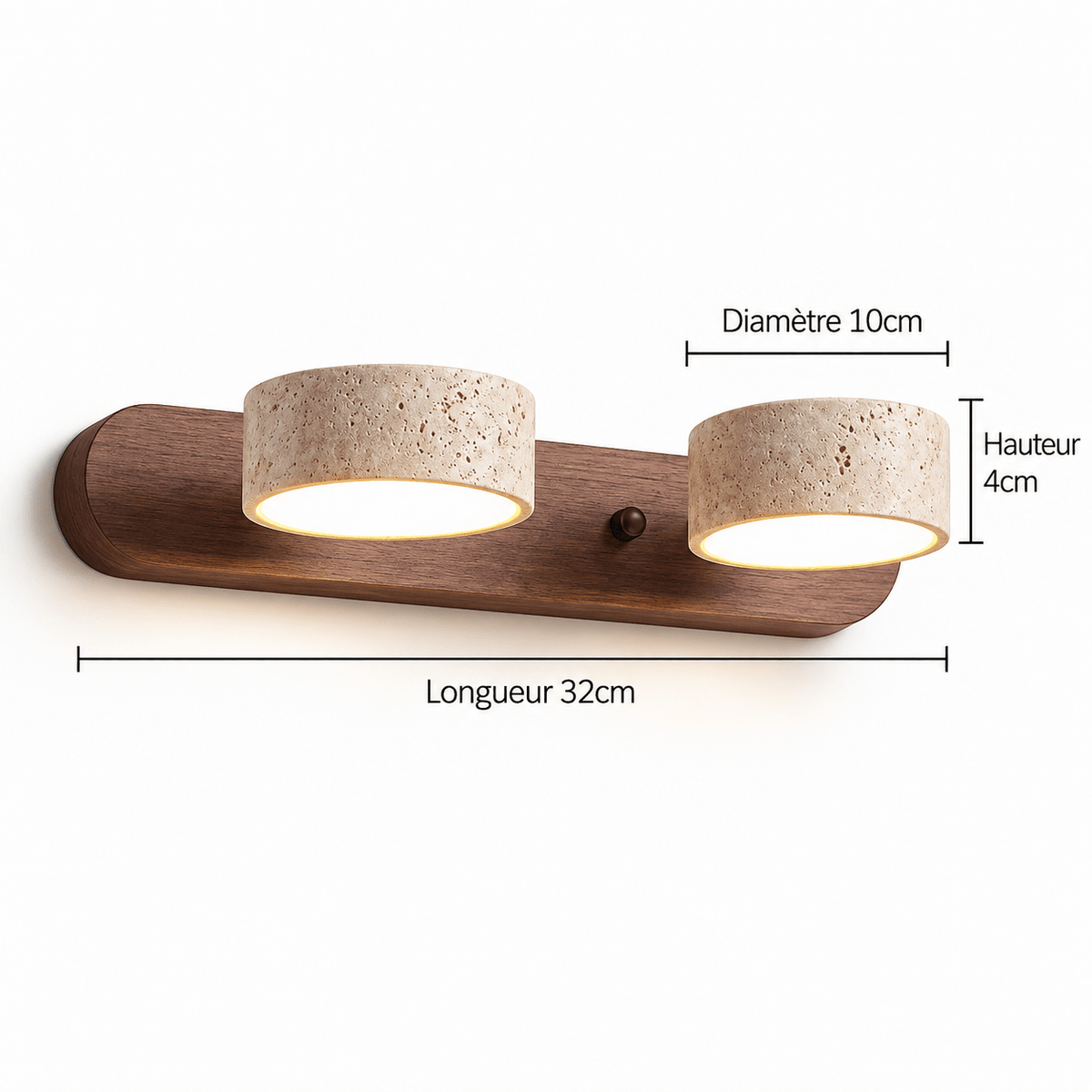 Applique Murale Double Spot Bois Foncé & Travertin - Maison Du Design
