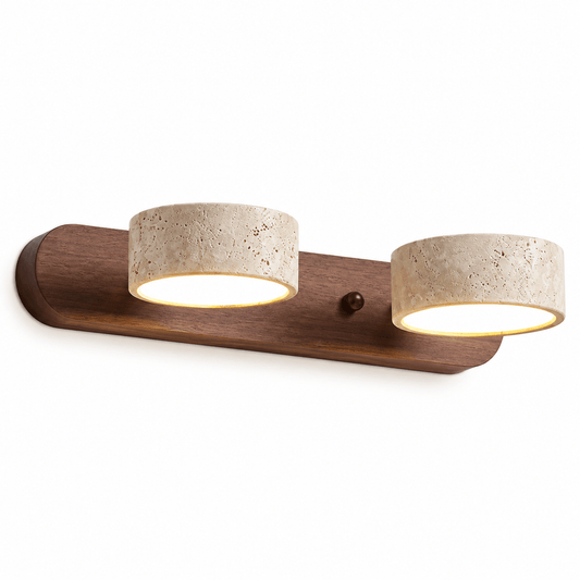 Applique Murale Double Spot Bois Foncé & Travertin - Maison Du Design