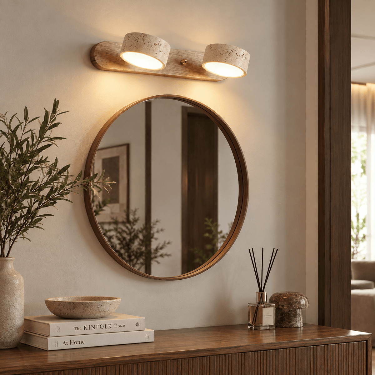 Applique Murale Double Spot Bois & Travertin - Maison Du Design