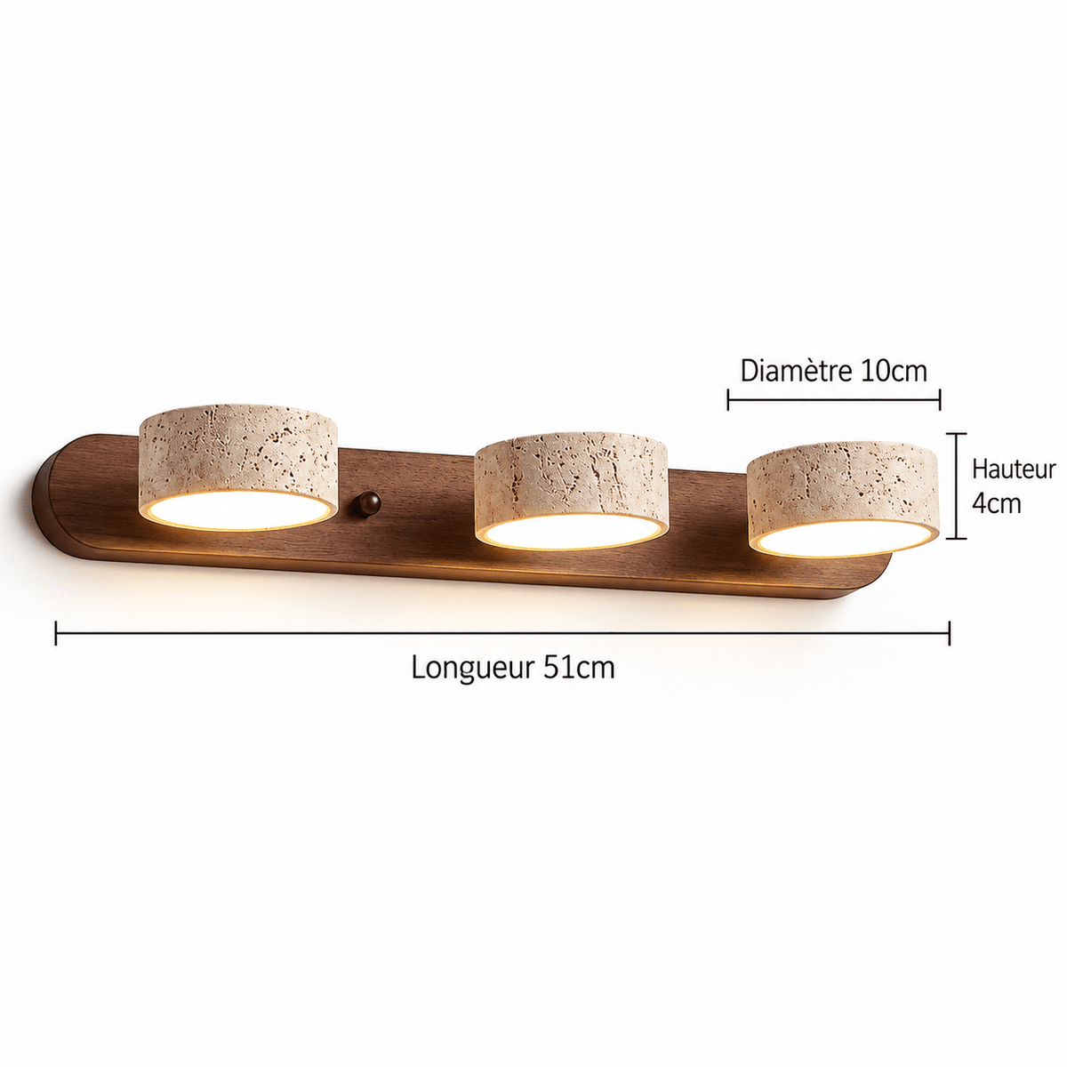 Applique Murale Triple Spot Bois Foncé & Travertin - Maison Du Design