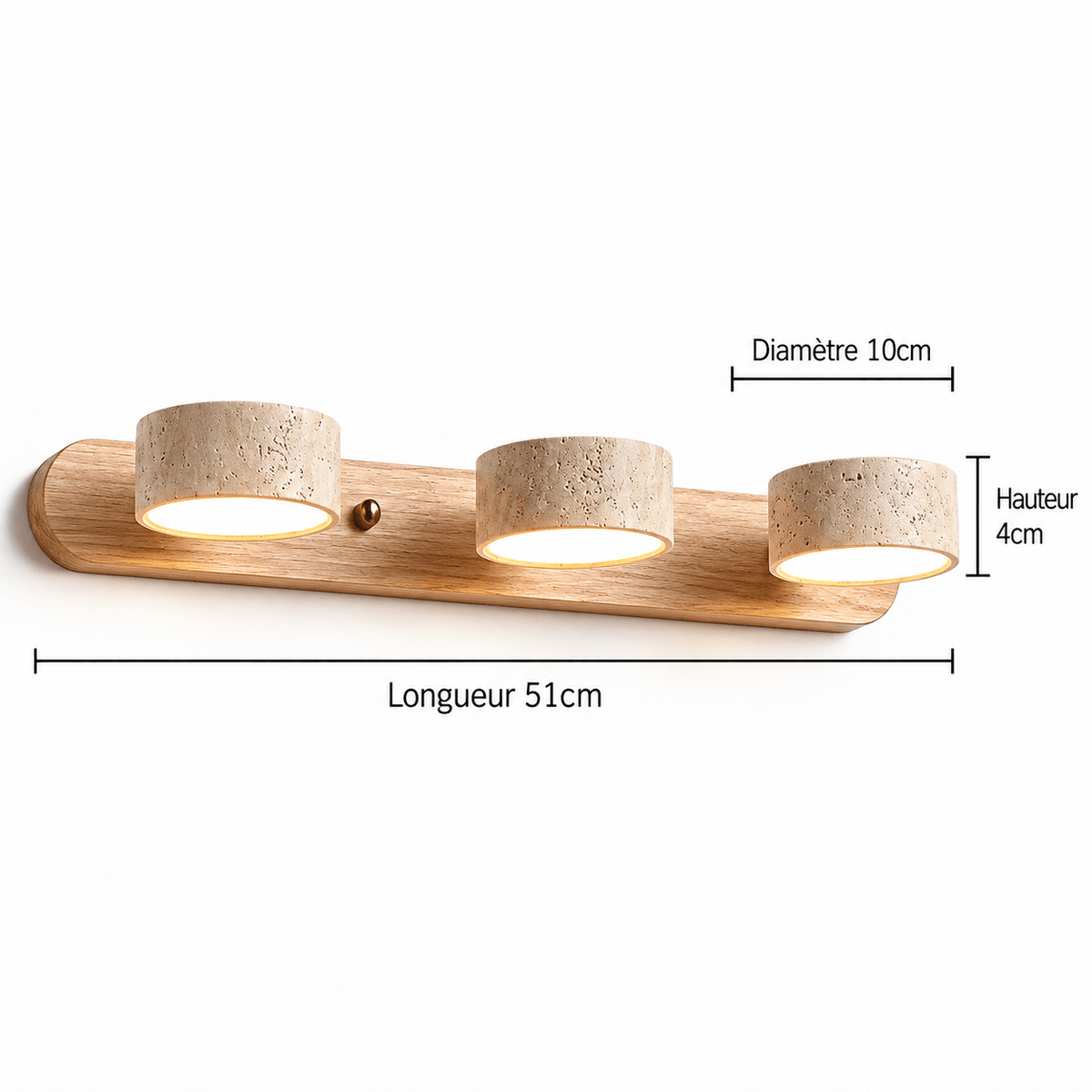 Applique Murale Triple Spot Bois & Travertin - Maison Du Design