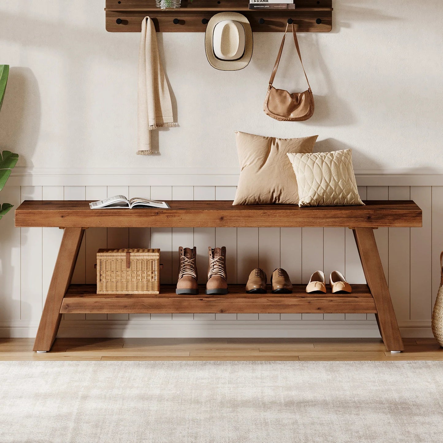 Banc d'Entrée Design Rustique Bois Brut - Maison Du Design