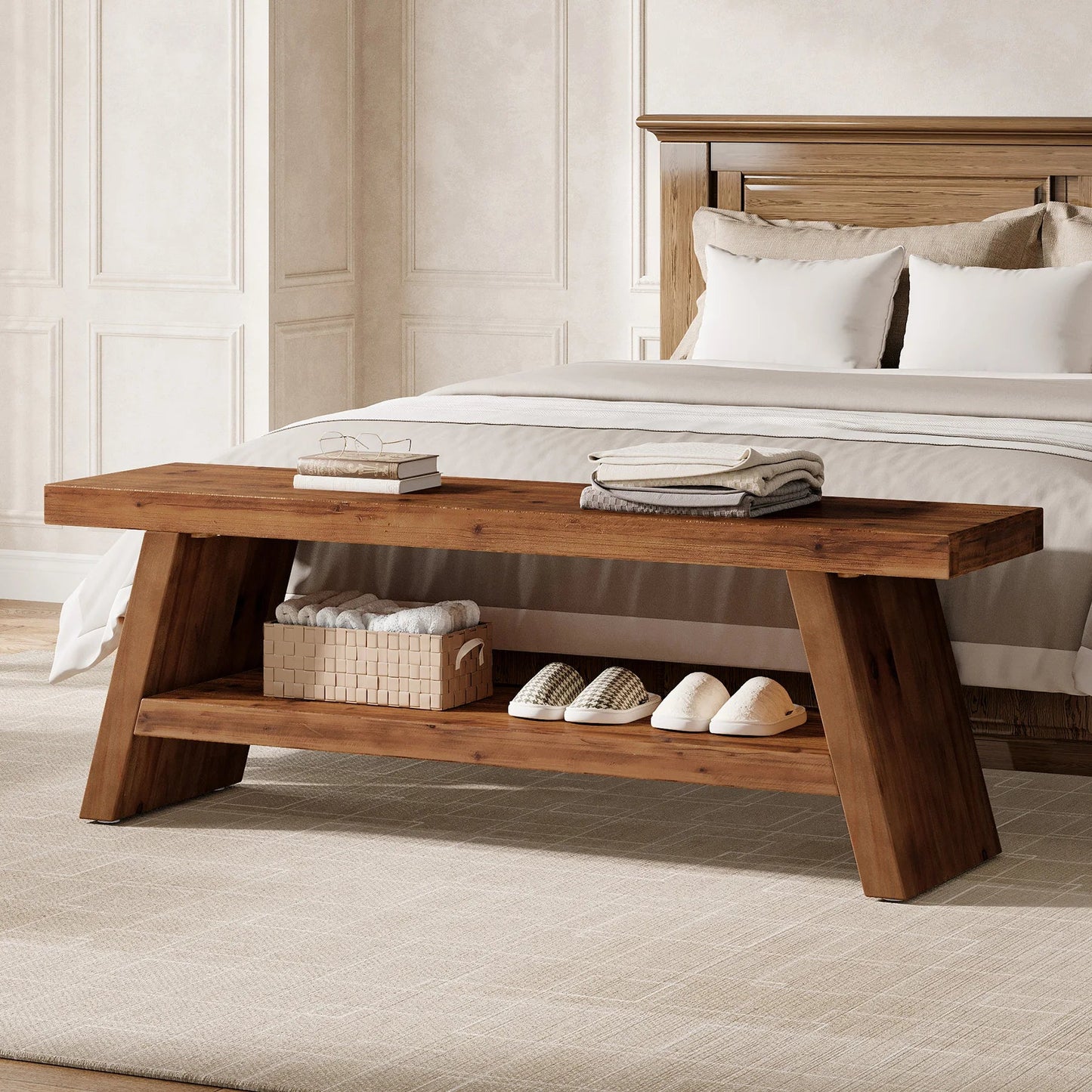 Banc d'Entrée Design Rustique Bois Brut - Maison Du Design