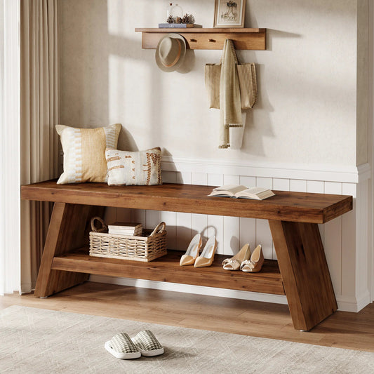 Banc d'Entrée Design Rustique Bois Brut - Maison Du Design