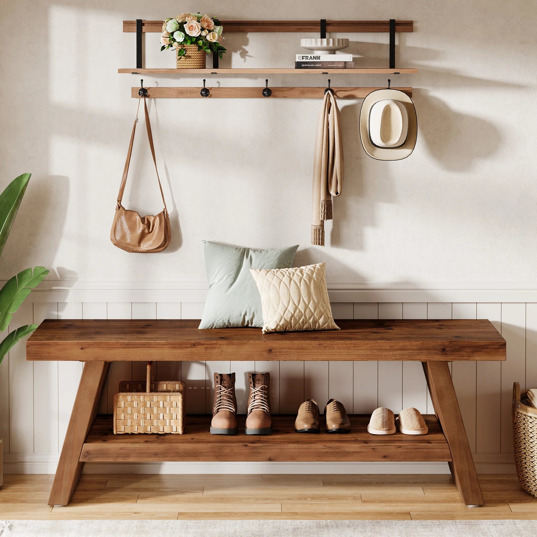 Banc d'Entrée Design Rustique Bois Brut - Maison Du Design