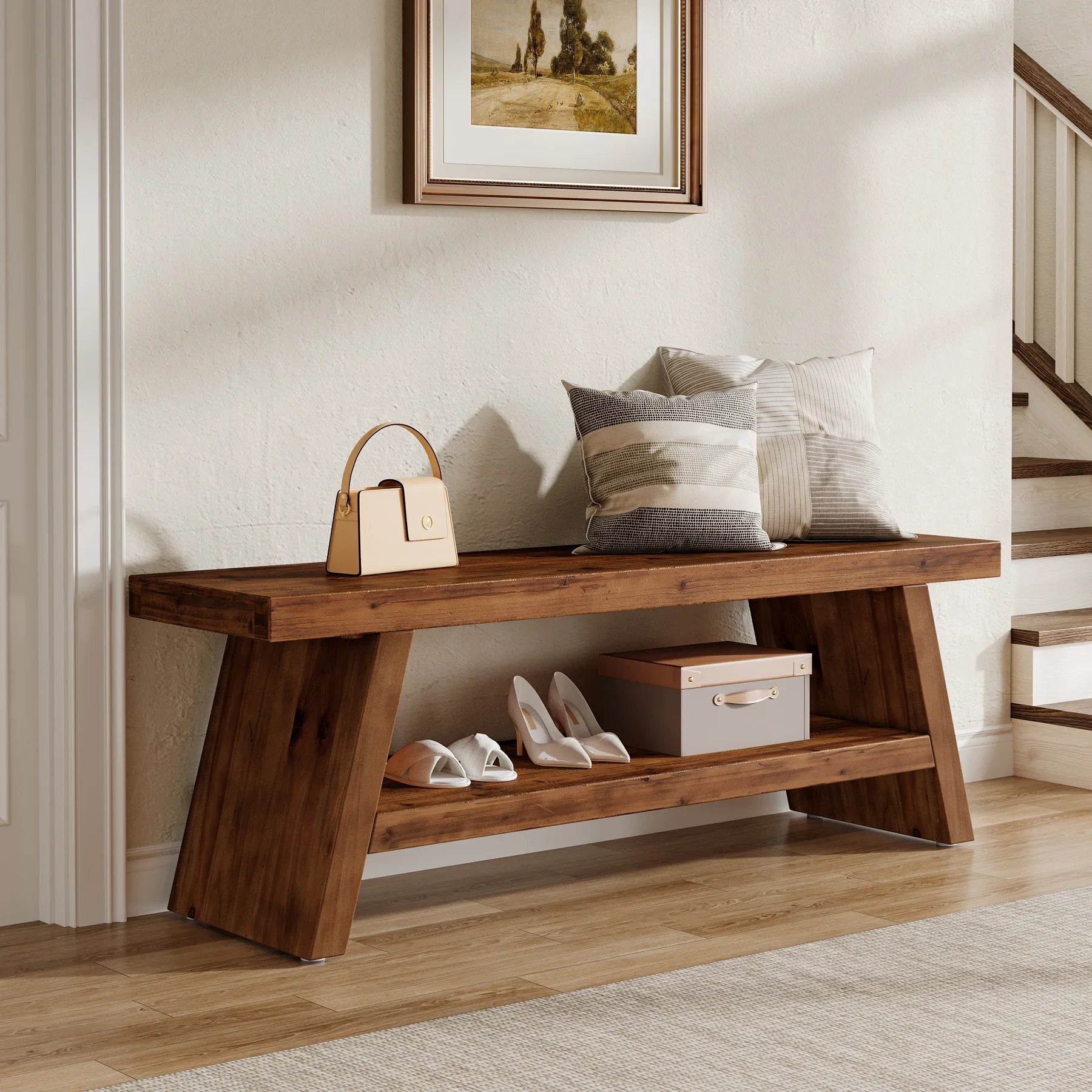Banc d'Entrée Design Rustique Bois Brut - Maison Du Design