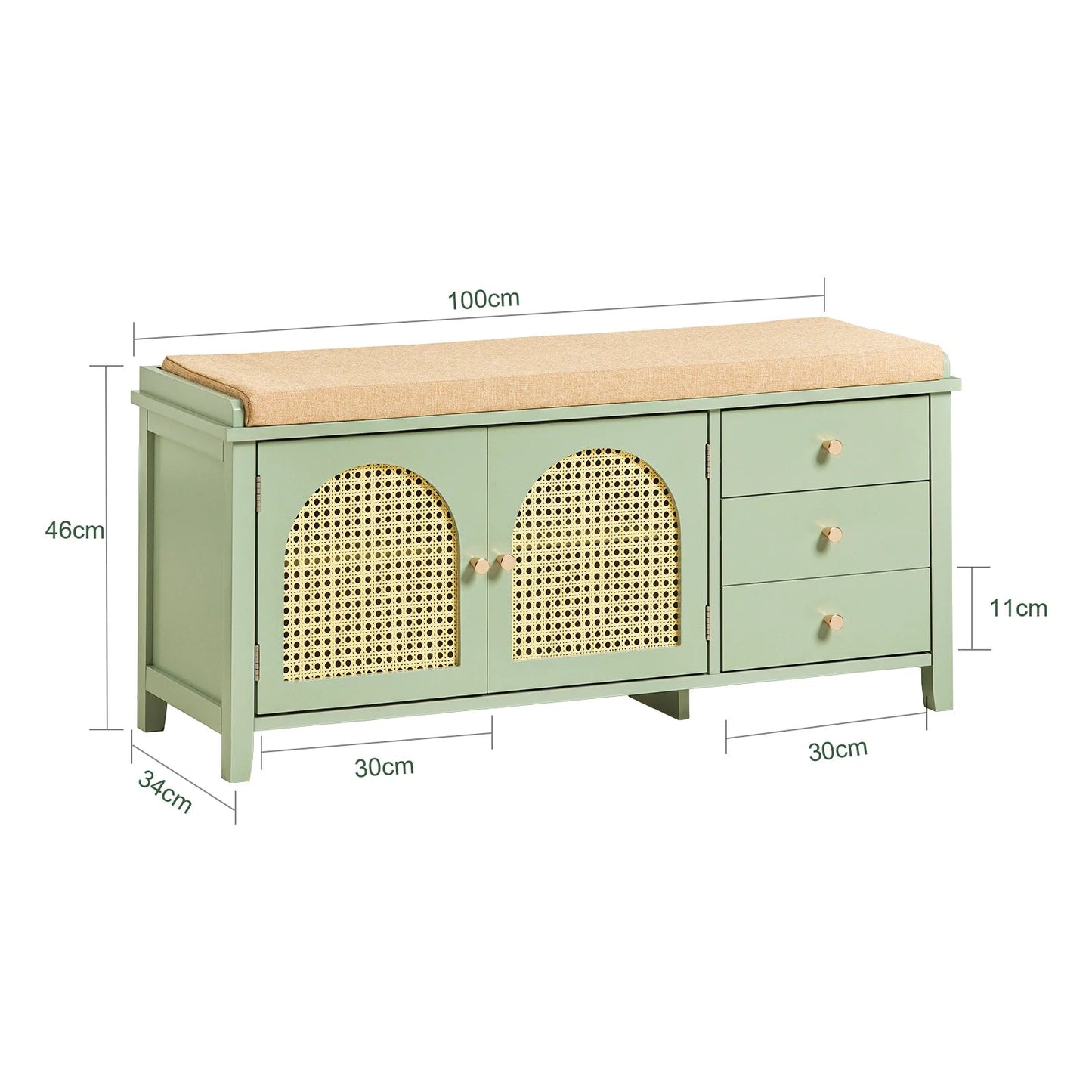 Banc d'Entrée Vert Sauge en Cannage Rotin - Maison Du Design
