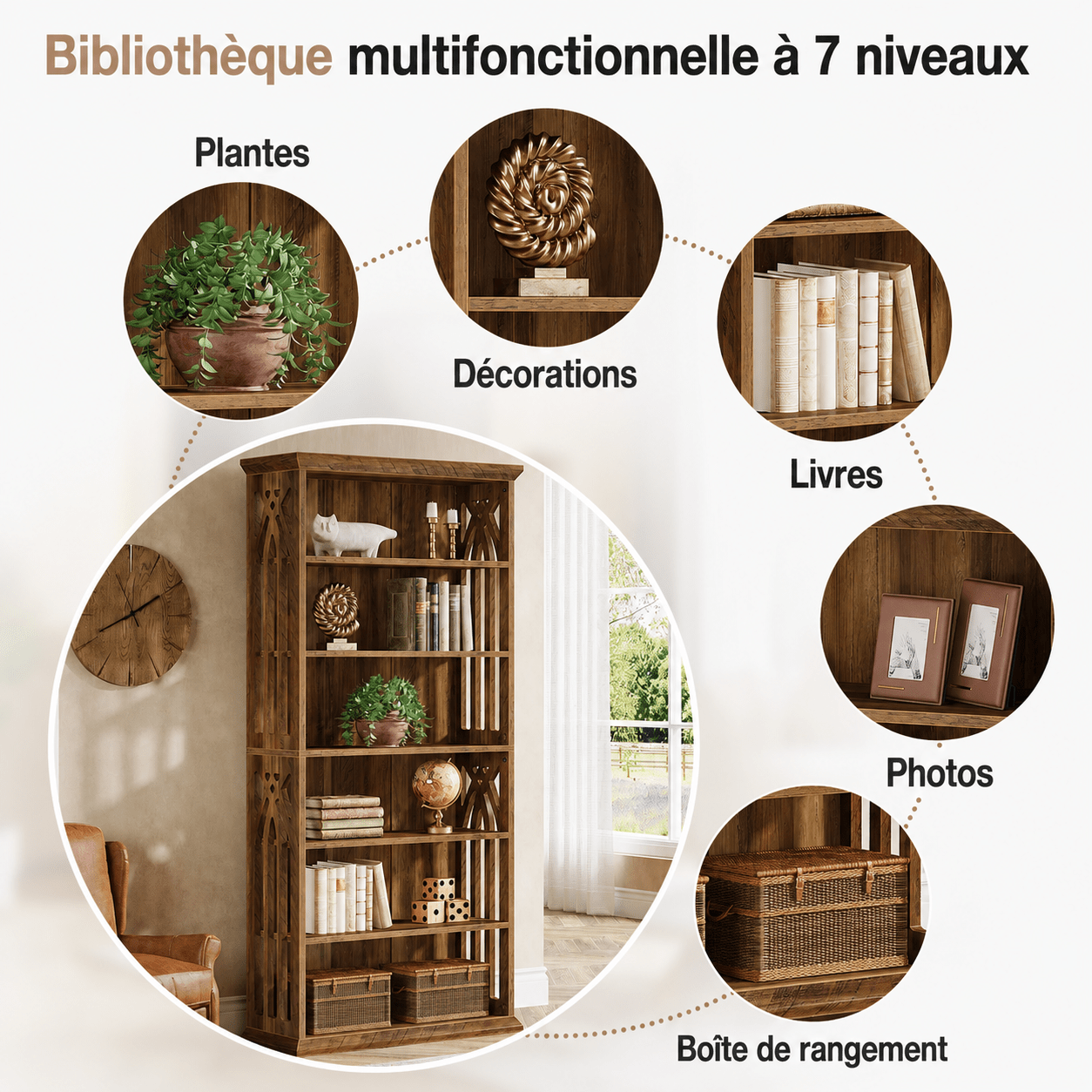 Étagère Bibliothèque Style Bois Rustique - Maison Du Design