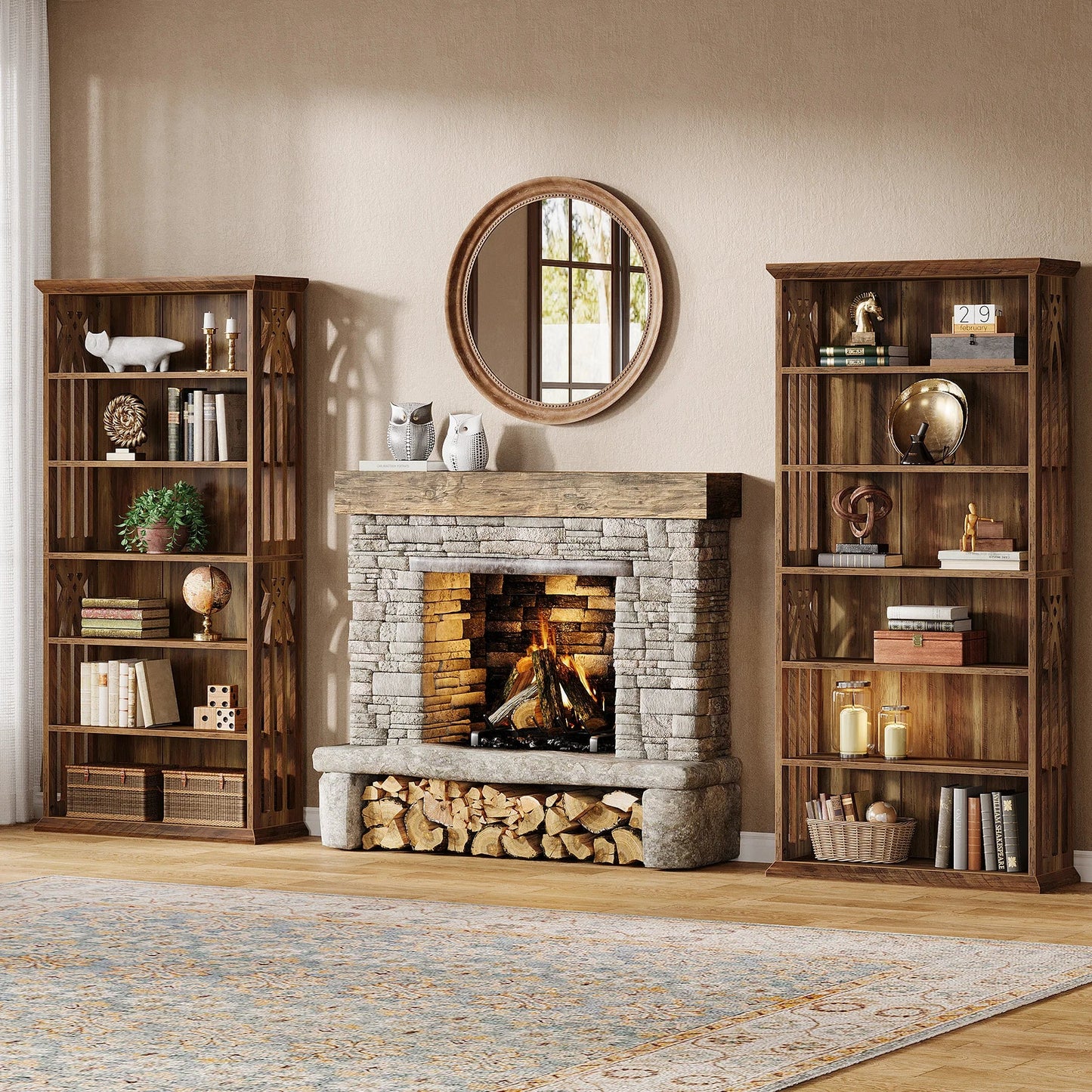 Étagère Bibliothèque Style Bois Rustique - Maison Du Design