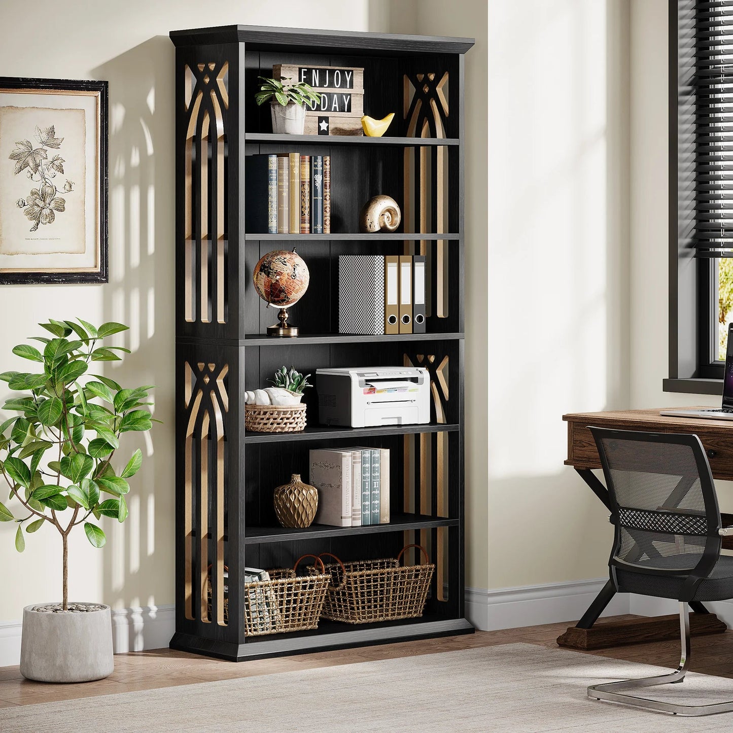 Étagère Bibliothèque Style Bois Rustique Noir - Maison Du Design