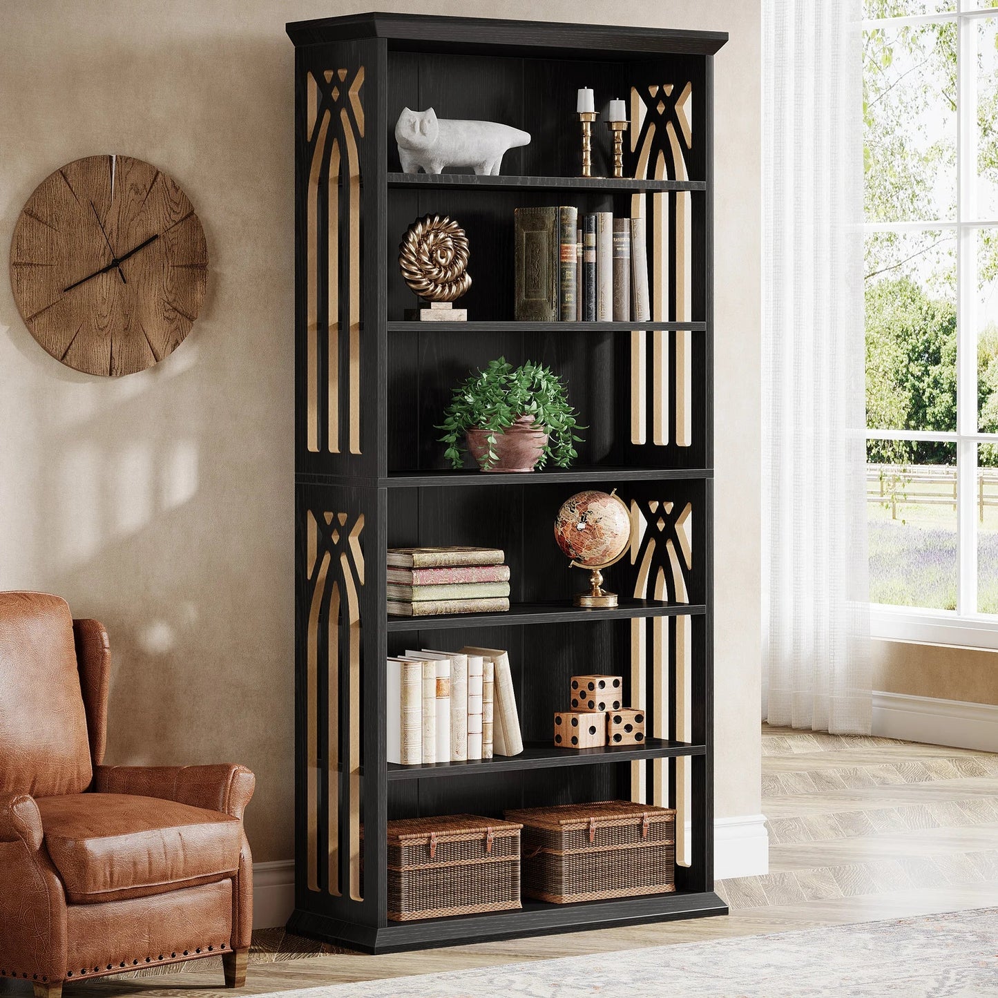 Étagère Bibliothèque Style Bois Rustique Noir - Maison Du Design