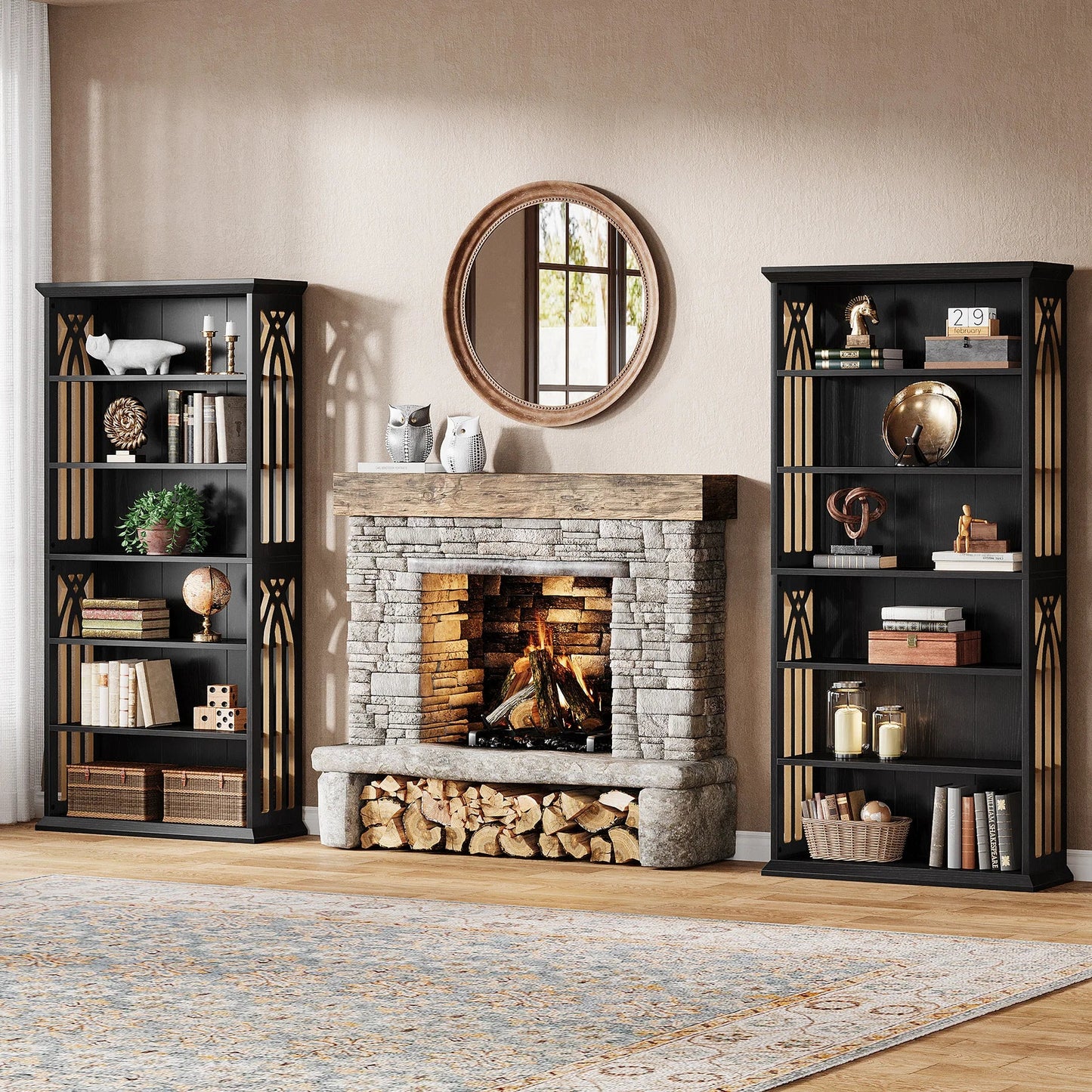 Étagère Bibliothèque Style Bois Rustique Noir - Maison Du Design