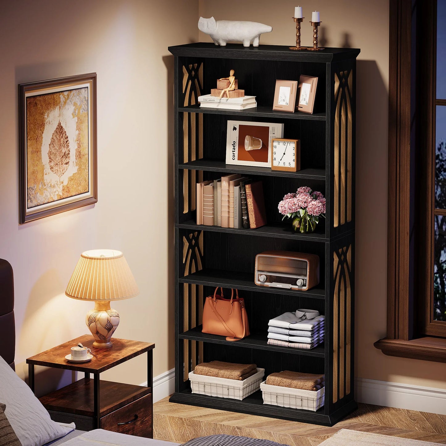 Étagère Bibliothèque Style Bois Rustique Noir - Maison Du Design