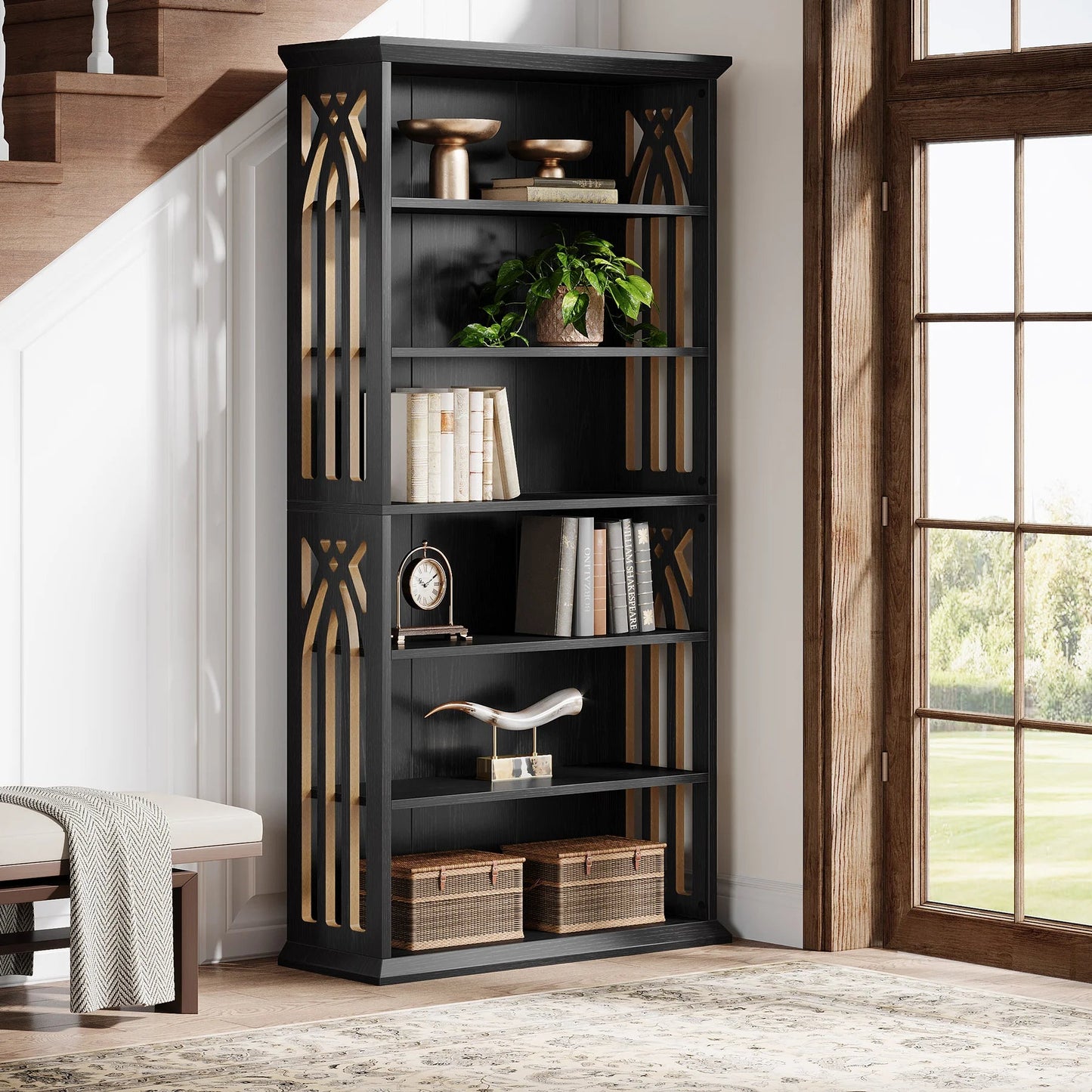 Étagère Bibliothèque Style Bois Rustique Noir - Maison Du Design
