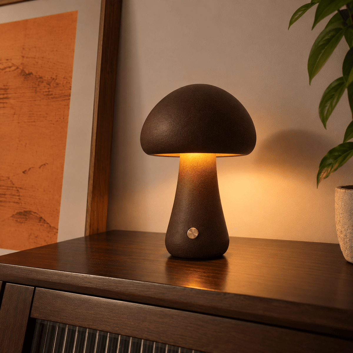 Lampe Champignon en Bois Foncé - Maison Du Design