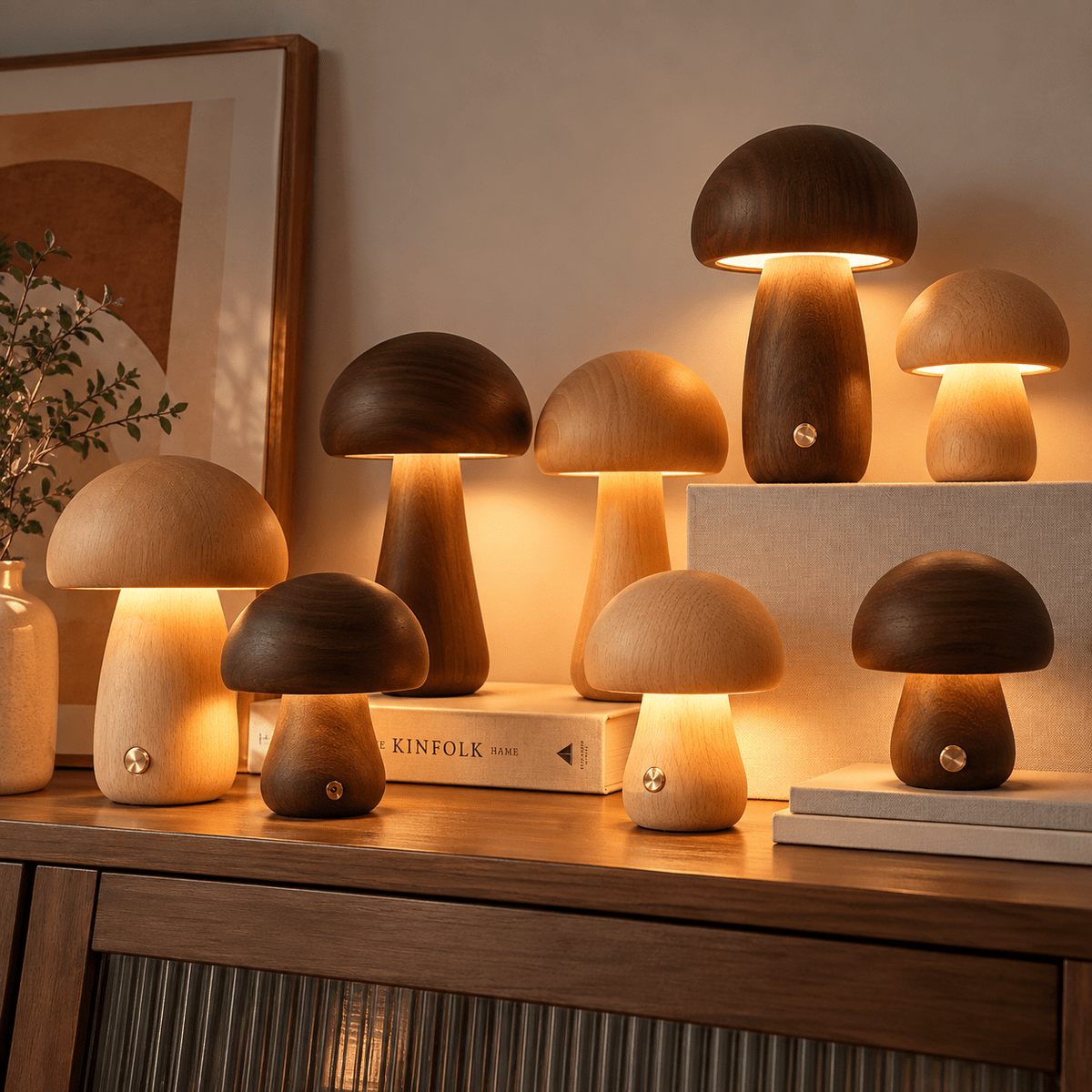 Lampe Champignon en Bois Foncé - Maison Du Design