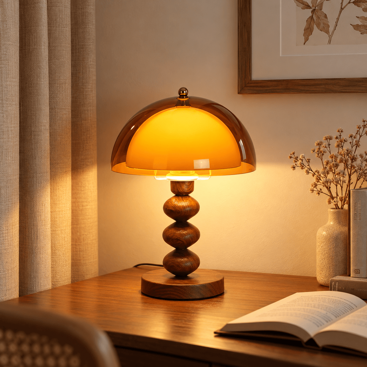 Lampe Champignon Vintage Bois - Maison Du Design