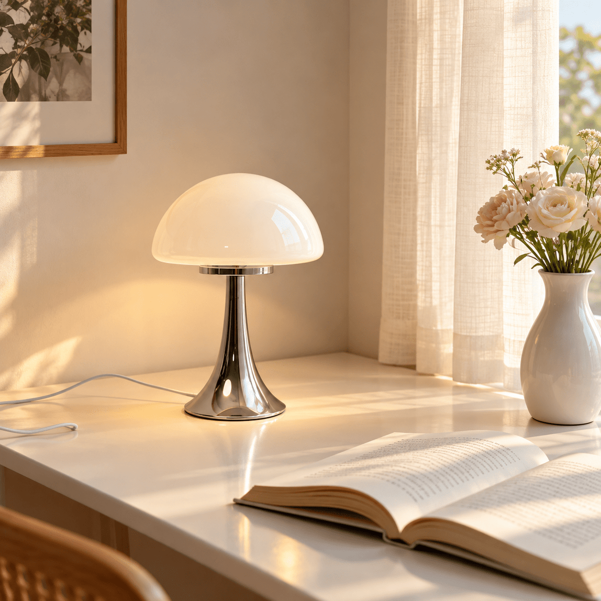 Lampe Champignon Vintage Pied Chromé - Maison Du Design