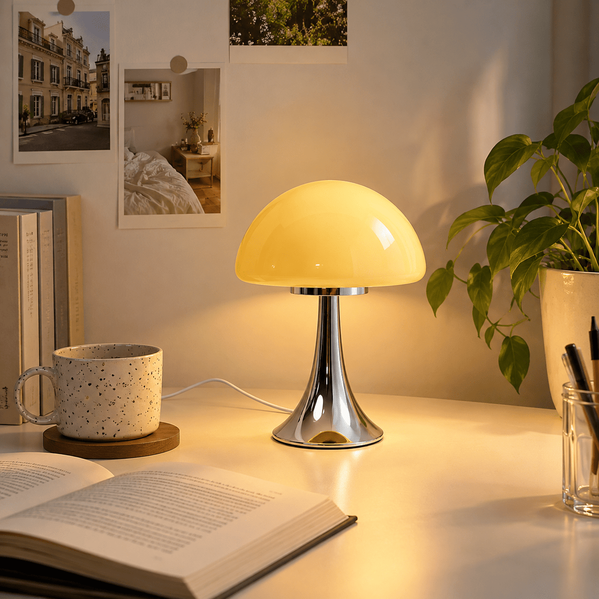 Lampe Champignon Vintage Pied Chromé - Maison Du Design
