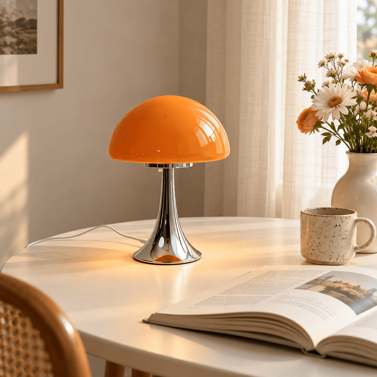 Lampe Champignon Vintage Pied Chromé - Maison Du Design