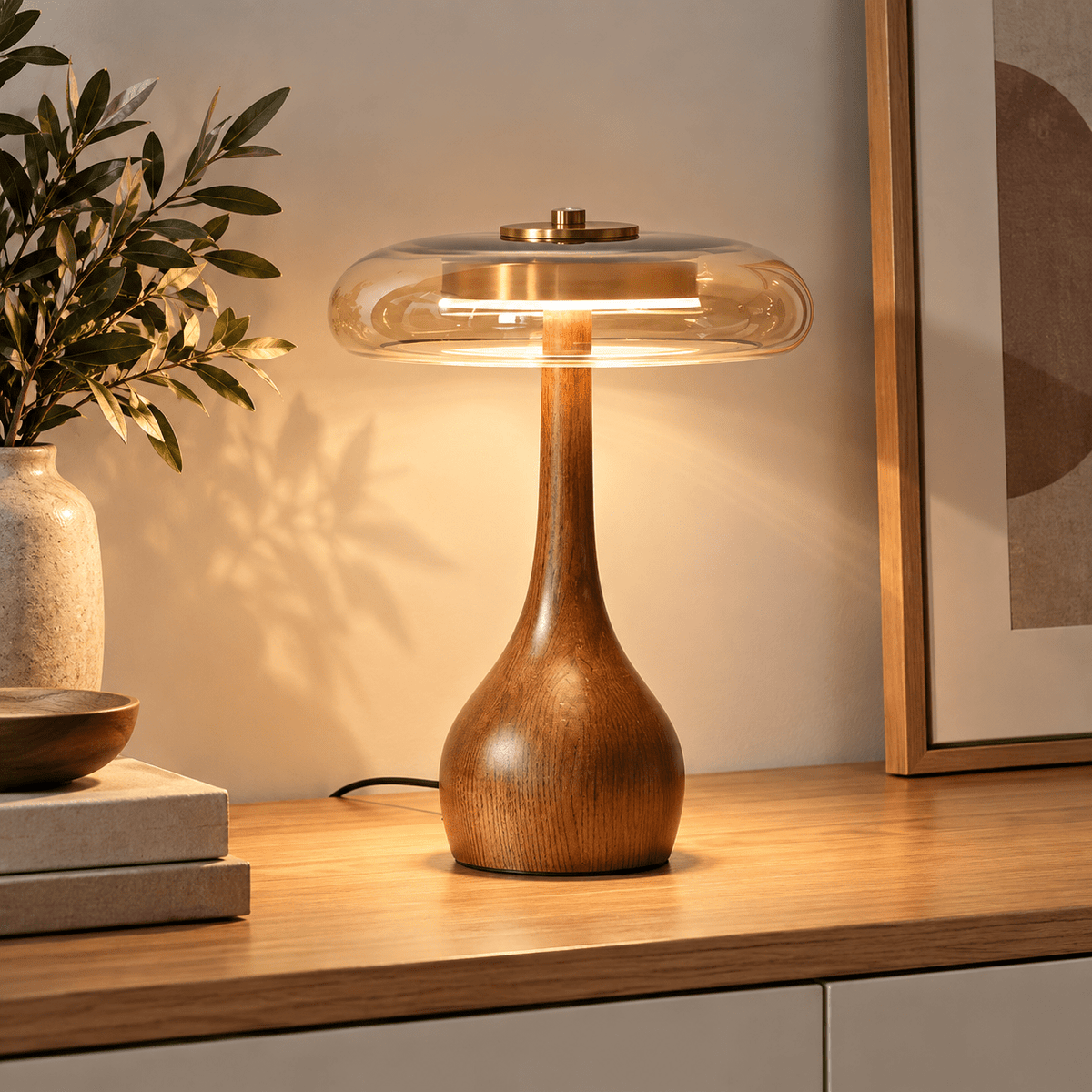 Lampe de Chevet Bois et Verre Champignon - Maison Du Design
