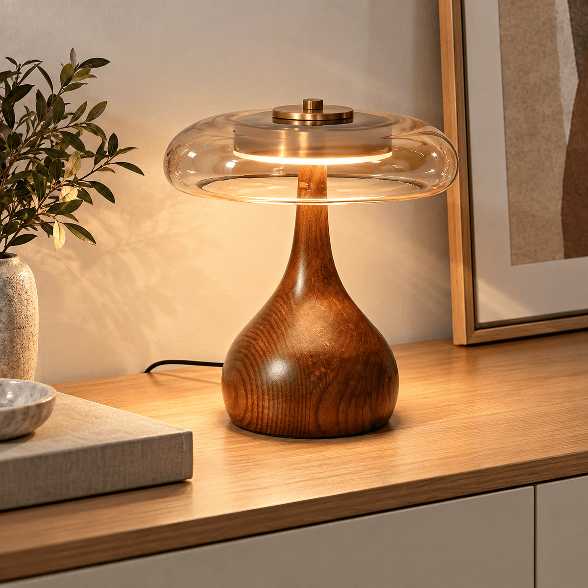 Lampe de Chevet Champignon Bois et Verre - Maison Du Design