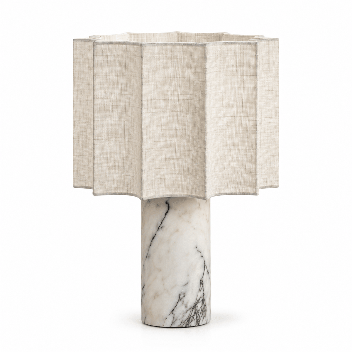 Lampe De Table Marbre Blanc Abat-Jour Plissé - Maison Du Design