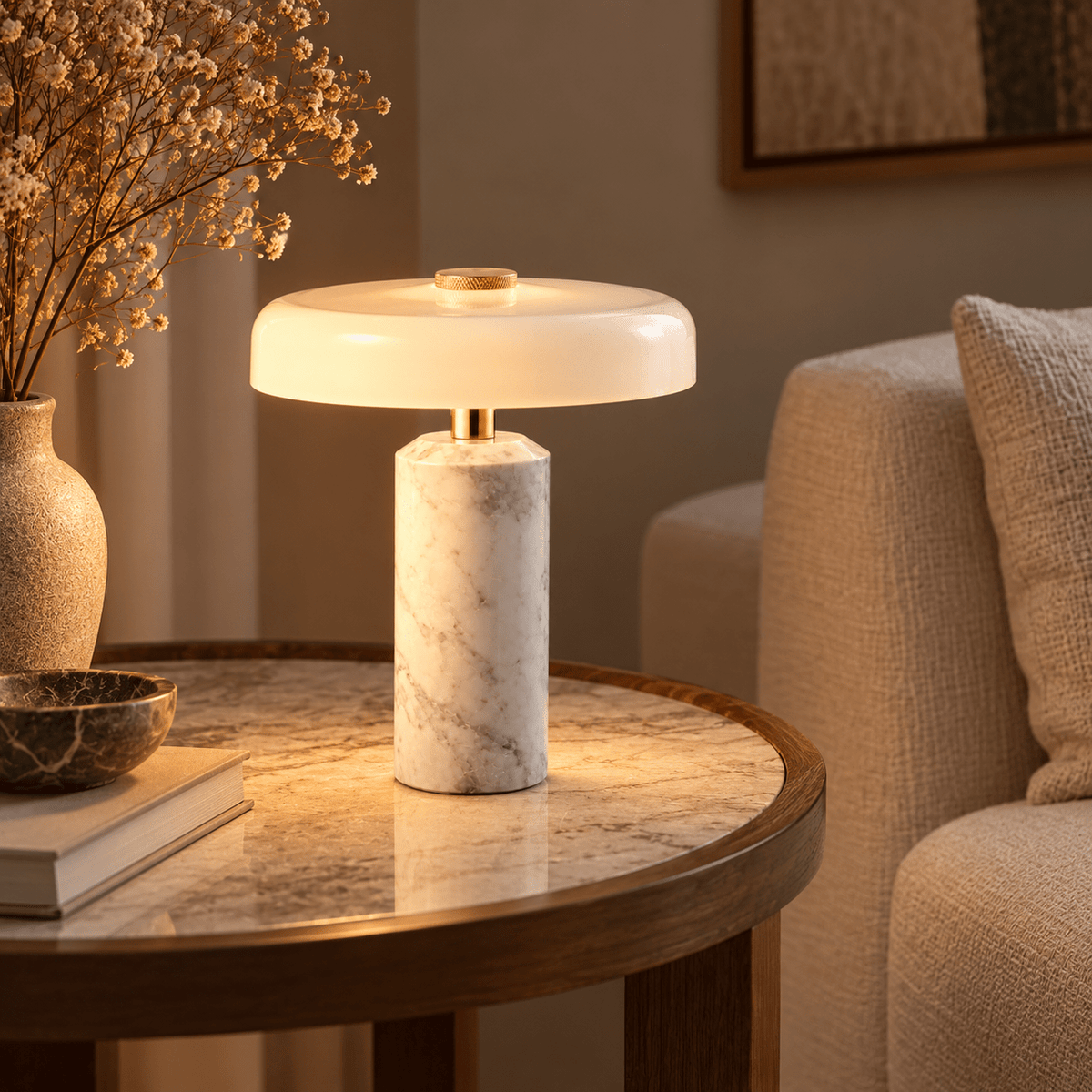Lampe De Table Marbre Blanc Champignon - Maison Du Design