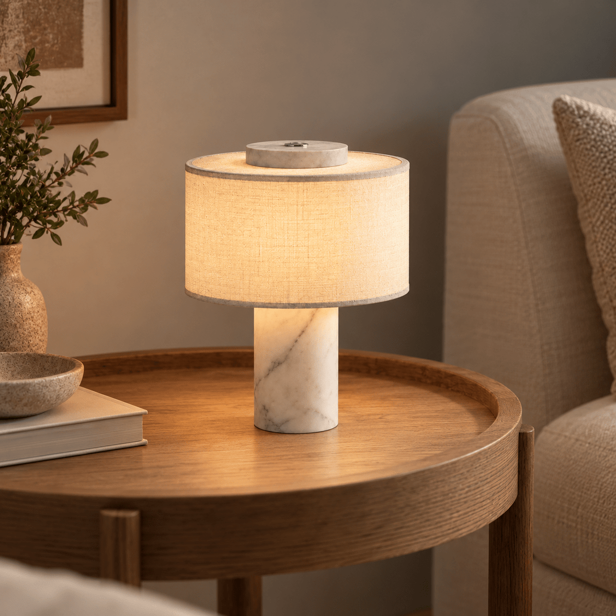 Lampe De Table Marbre Blanc Sans Fil - Maison Du Design