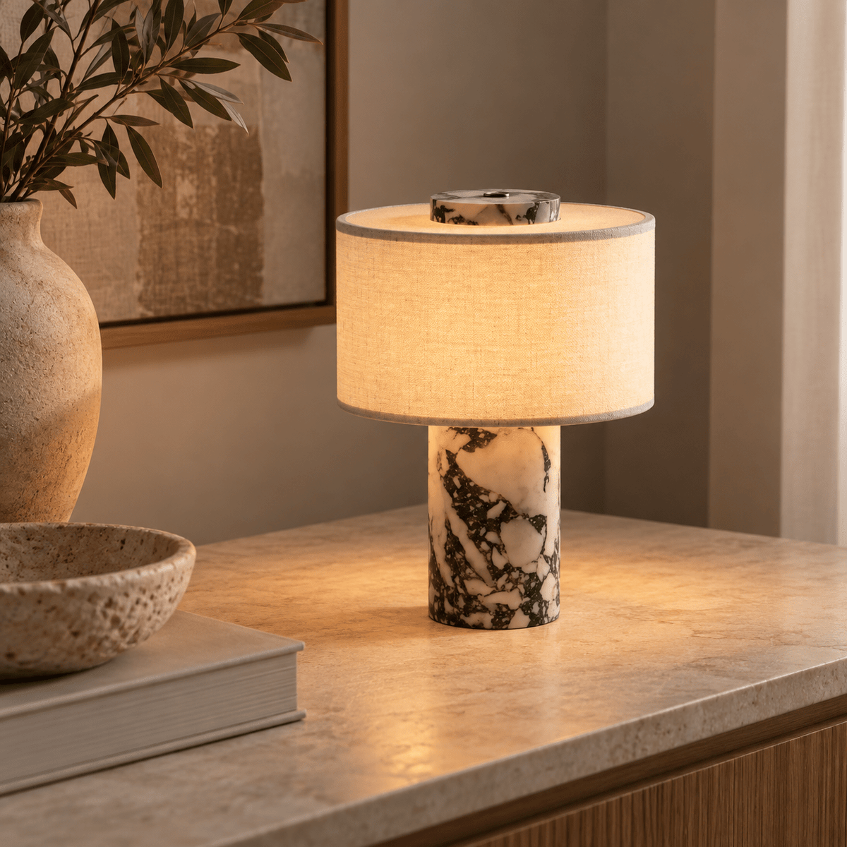 Lampe De Table Marbre Calacatta Viola Sans Fil - Maison Du Design