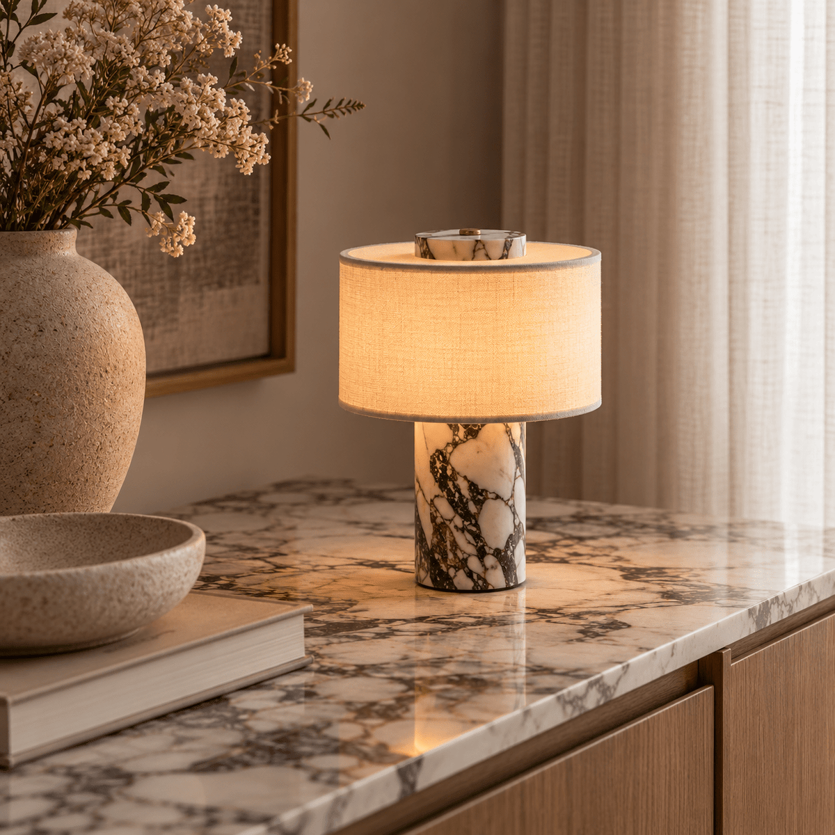 Lampe De Table Marbre Calacatta Viola Sans Fil - Maison Du Design