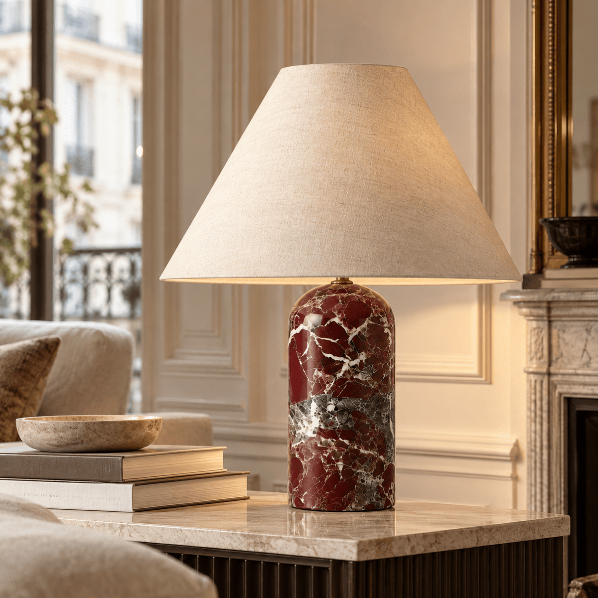 Lampe De Table Marbre Rouge Bordeaux Design - Maison Du Design