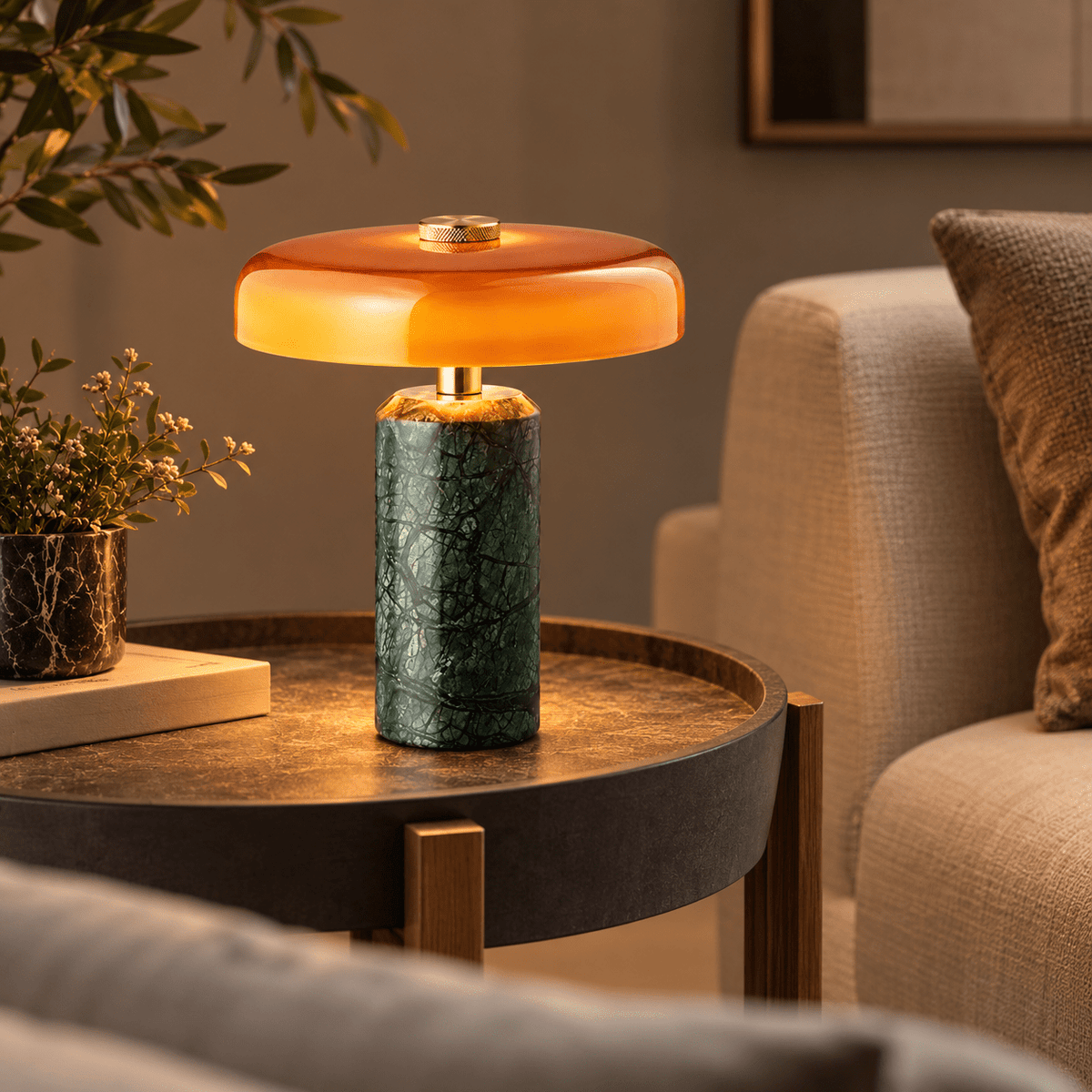 Lampe De Table Marbre Vert Champignon - Maison Du Design