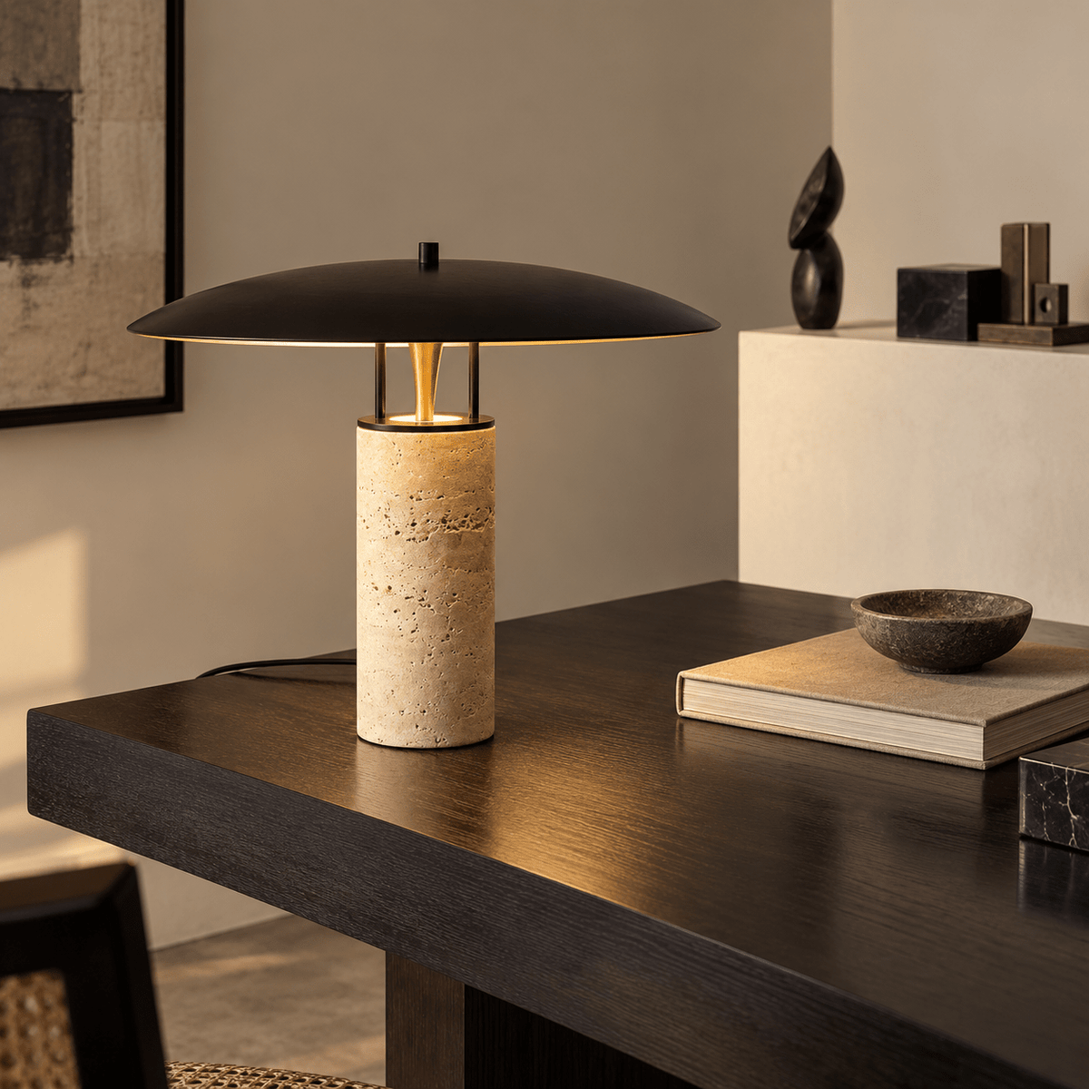 Lampe De Table Travertin Champignon Design - Maison Du Design