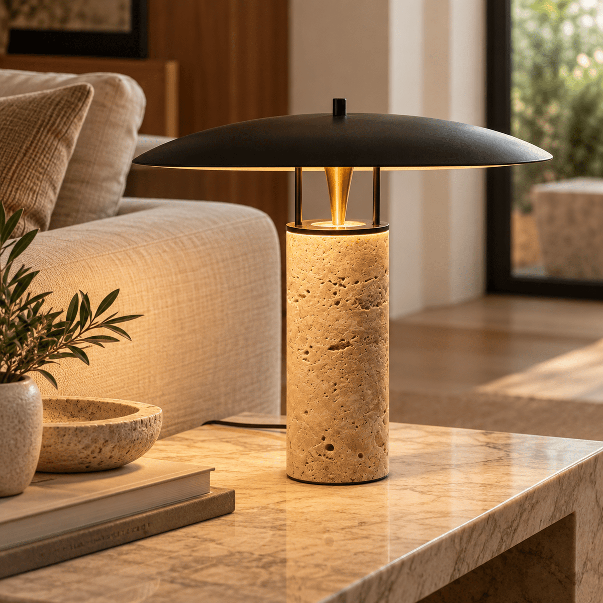 Lampe De Table Travertin Champignon Design - Maison Du Design