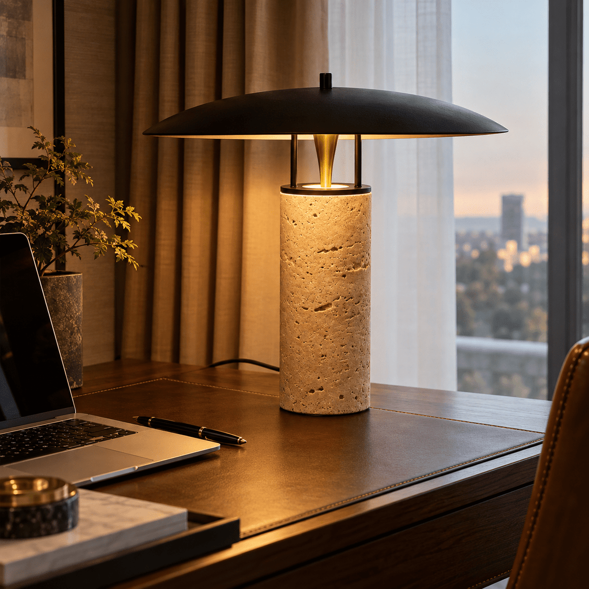 Lampe De Table Travertin Champignon Design - Maison Du Design
