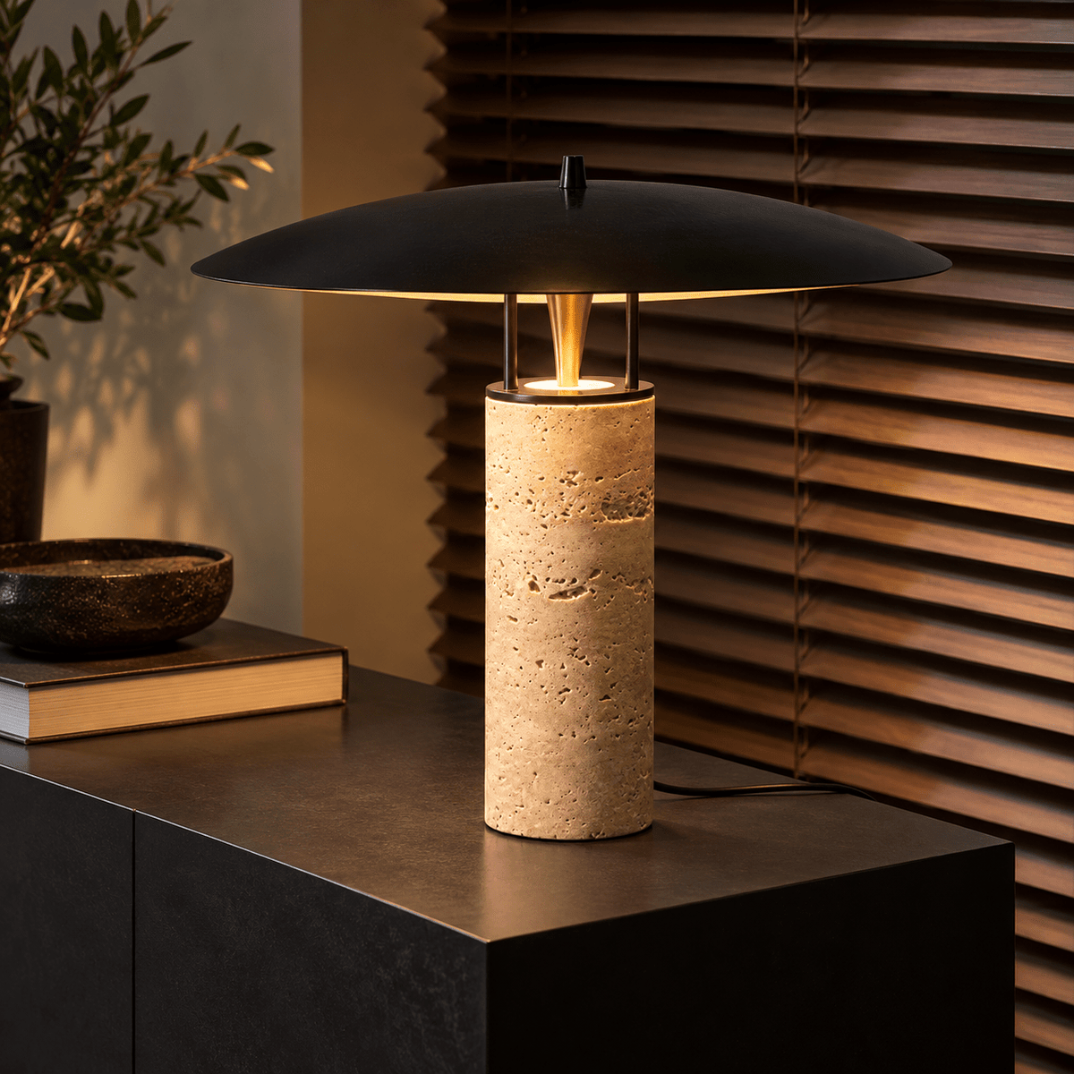Lampe De Table Travertin Champignon Design - Maison Du Design