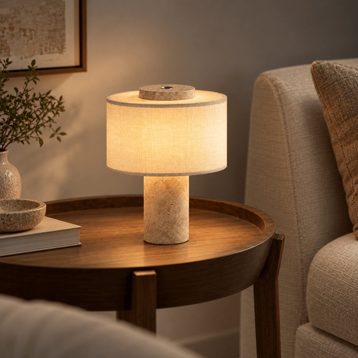 Lampe De Table Travertin Sans Fil - Maison Du Design