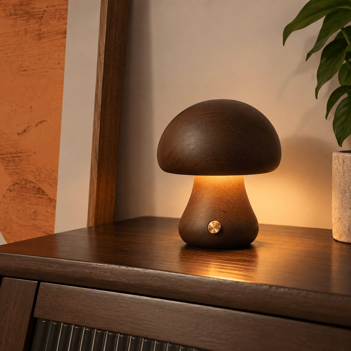 Lampe Forme Champignon Bois Foncé - Maison Du Design