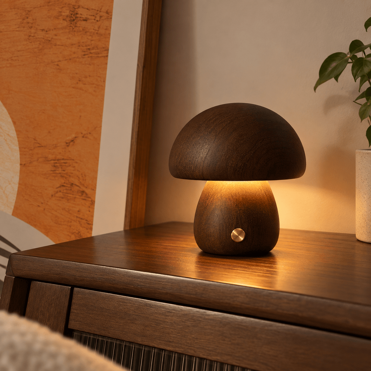 Lampe Petit Champignon Bois Foncé - Maison Du Design