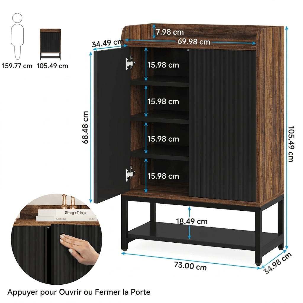 Meuble à Chaussures Bois Foncé Panneau Cannelé Noir - Maison Du Design
