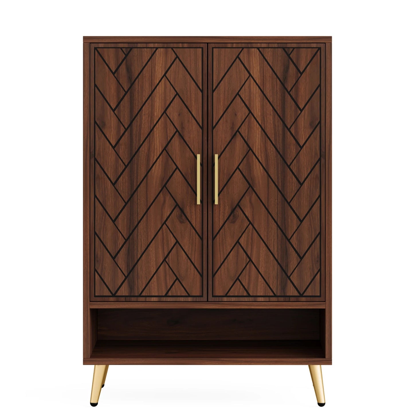 Meuble à Chaussures Bois Noyer Motif Chevrons - Maison Du Design